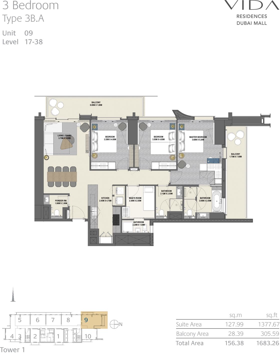 3 Bedroom Type 3B.A Unit 05 Level : 08-15 to 3 Bedroom Type 3B.C Unit 05 Level 40-51 Level 52-55