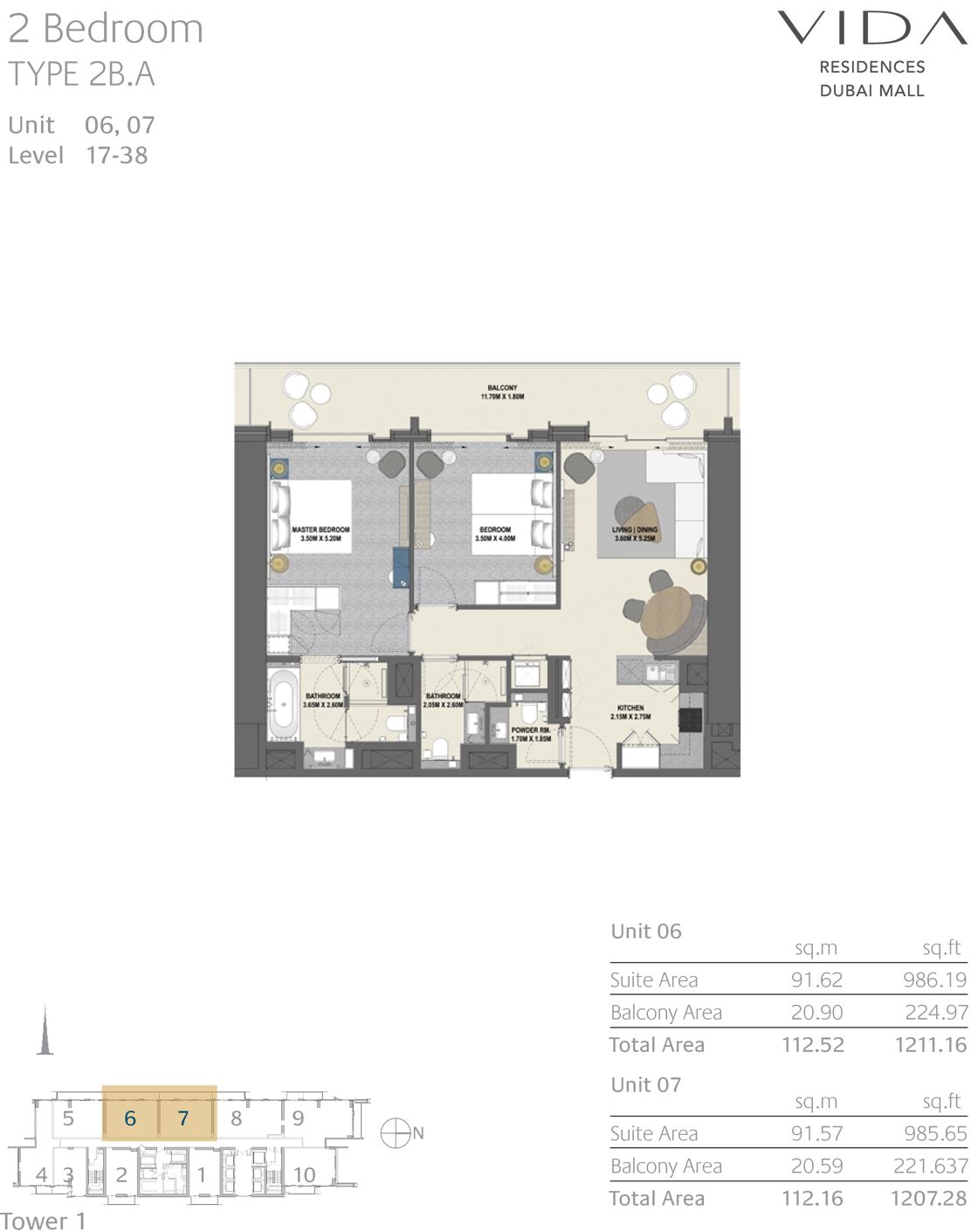 2 Bedroom Type 2B.A Unit 06 Level : 08-15 Level : 17-38 to 2 Bedroom Type 2B.G Unit 07 Level 40-55