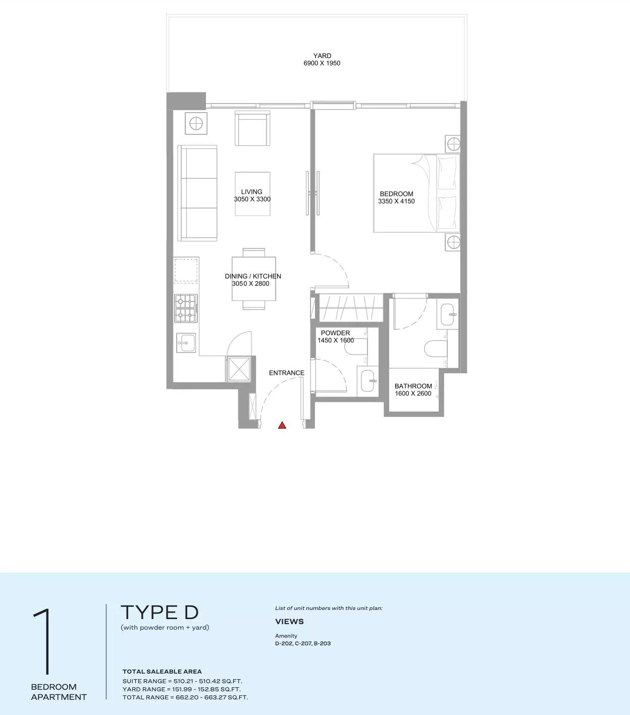 Type D | (with powder room + yard)