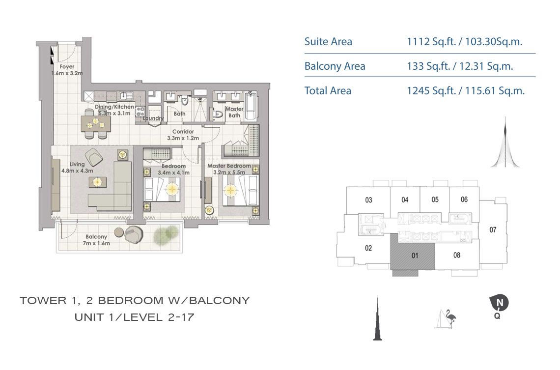tower1_bedroom2_unit1 to tower1_bedroom2_unit8_level_19-34