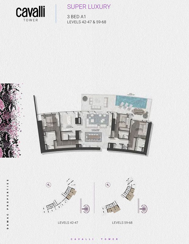 Super Luxury A1, Levels 42-47 & 59-68 to Super Luxury C Duplex Upper, Levels 50,52,54,56,58