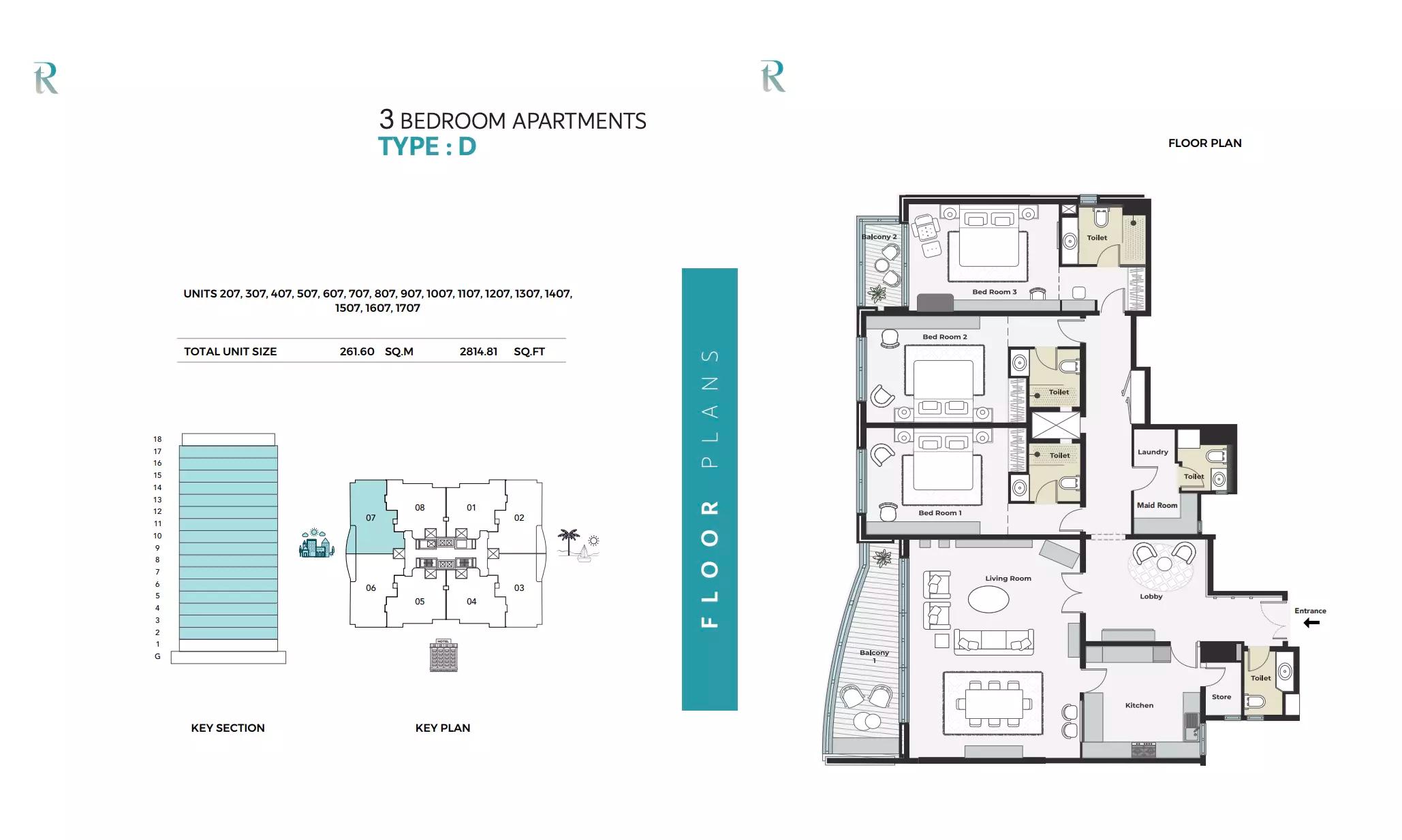 Type D | Units 207 ,307 ,407 ,507 ,607 ,707 ,807 ,907 ,1007 ,1107 ,1207 ,1307 ,1407 ,1507 ,1607 ,1707