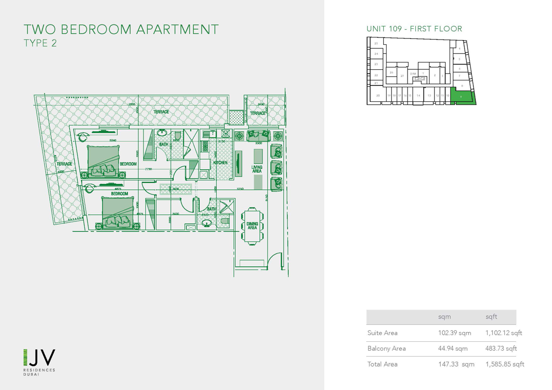Type 2, Unit 109 - First Floor to Type 9, Unit 408, 409 - Fourth Floor