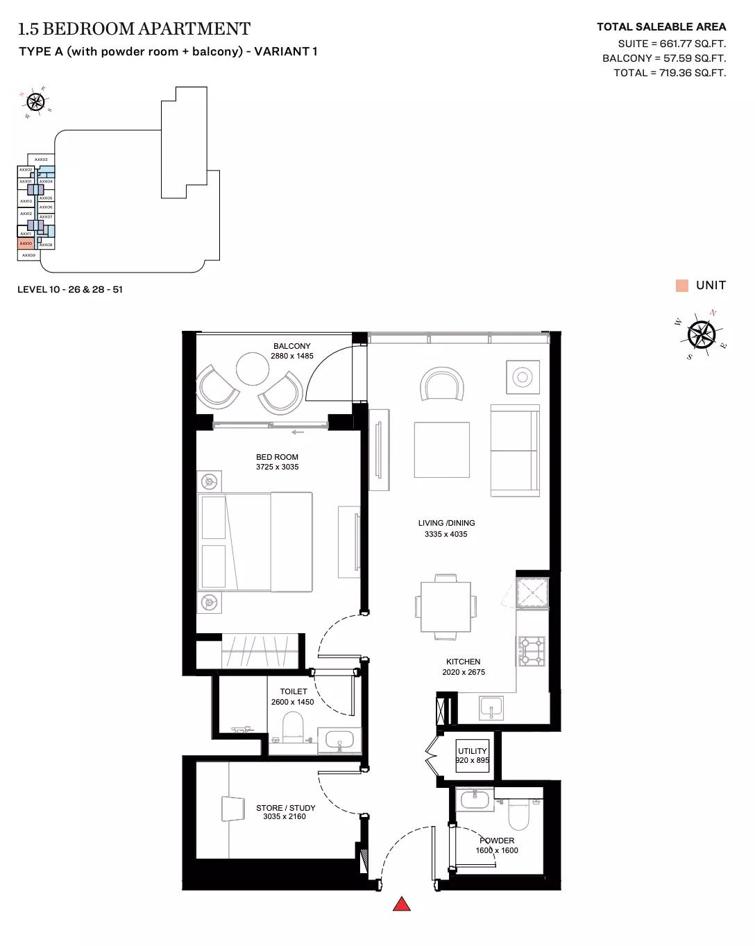 Type A (With Powder Room + Balcony) - Variant 1