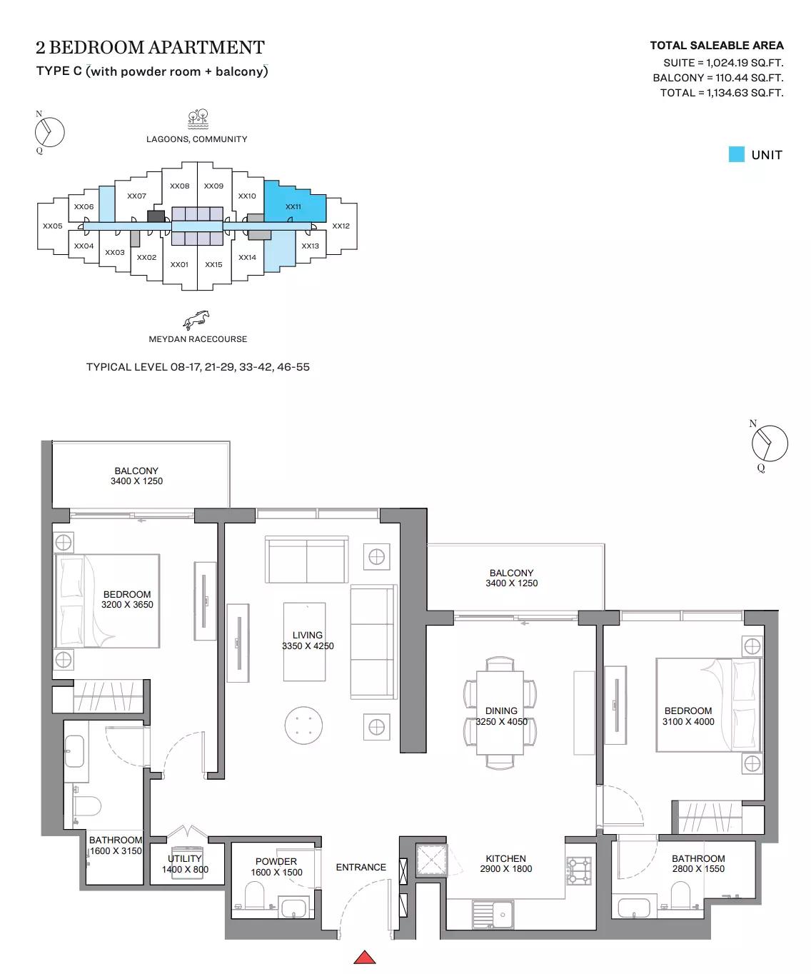 Type C (with powder room + balcony)