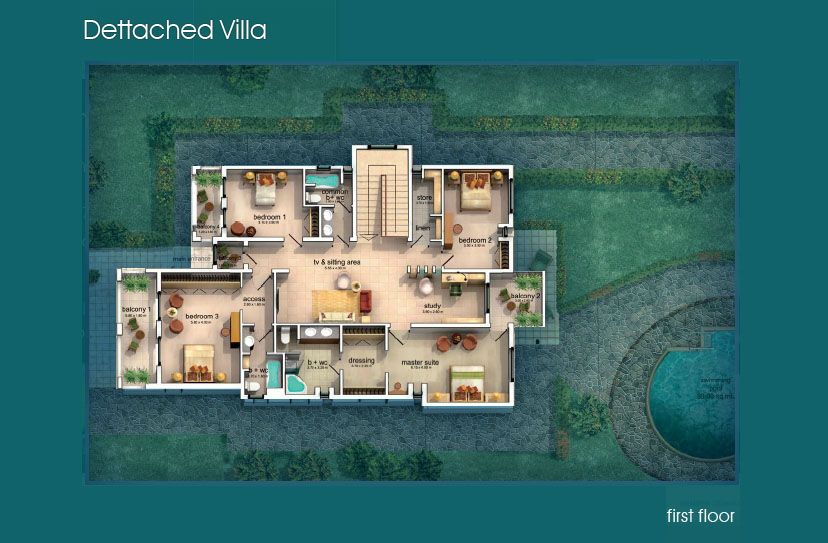5 Bedroom Villa First-floor plan to 5 Bedroom Villa Ground-floor plan