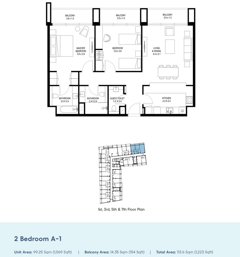 2 Bedroom A-1 to 2 Bedroom B-2