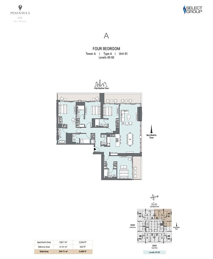 Type A, Unit 01, Level 49-50 to Type B, Unit 4, Level 49-50