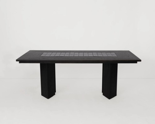 OXIDIZED BLACK OAK DINING TABLE WITH CERAMIC TILE