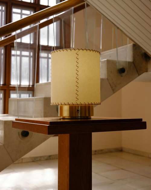 LEATHER STITCH TABLE LAMP PAPER SHADE ALCOVA VILLA BORSANI
