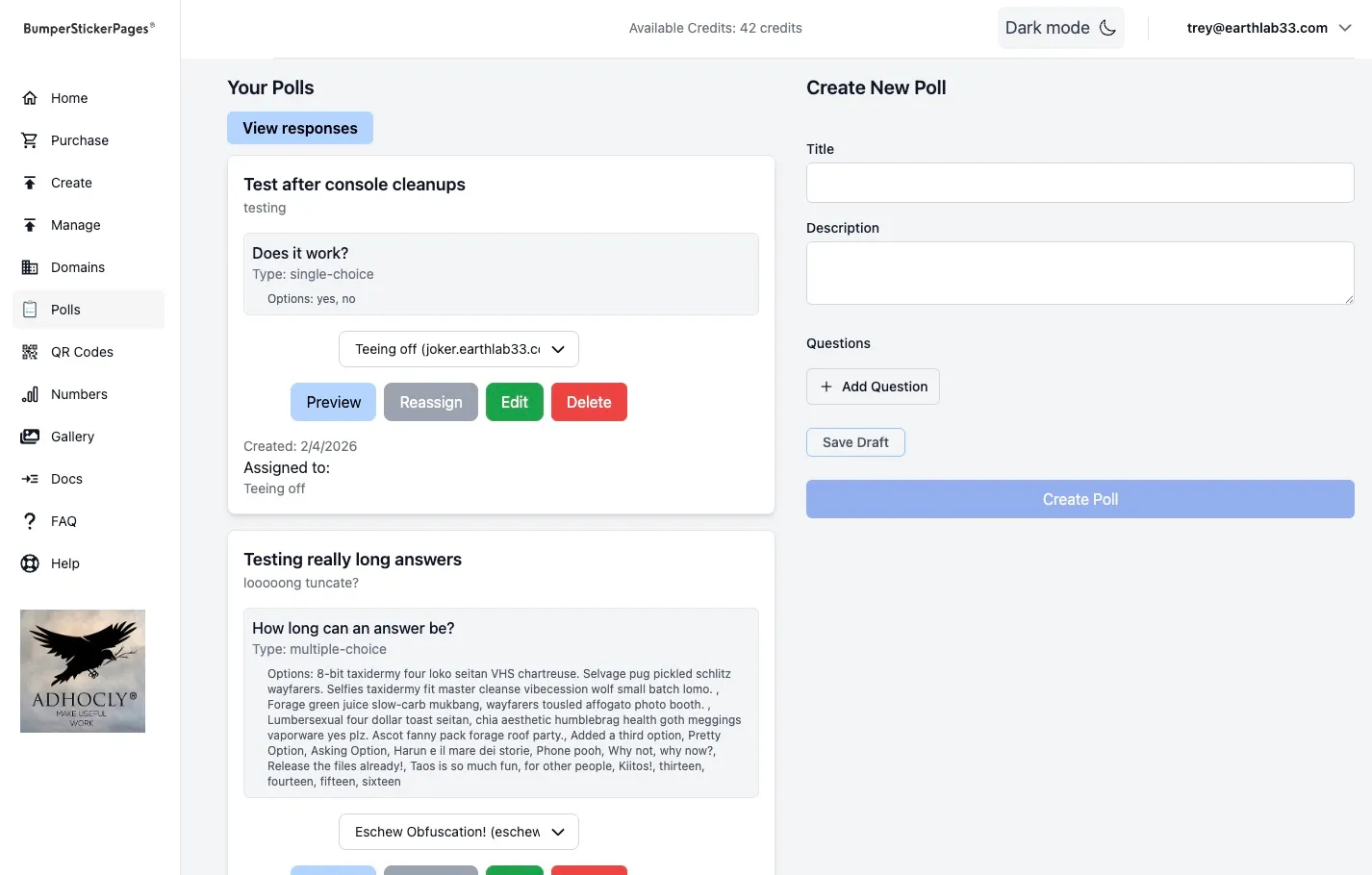 Bumperstickerpage poll UI
