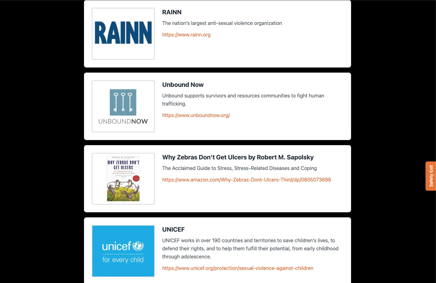 Resources page