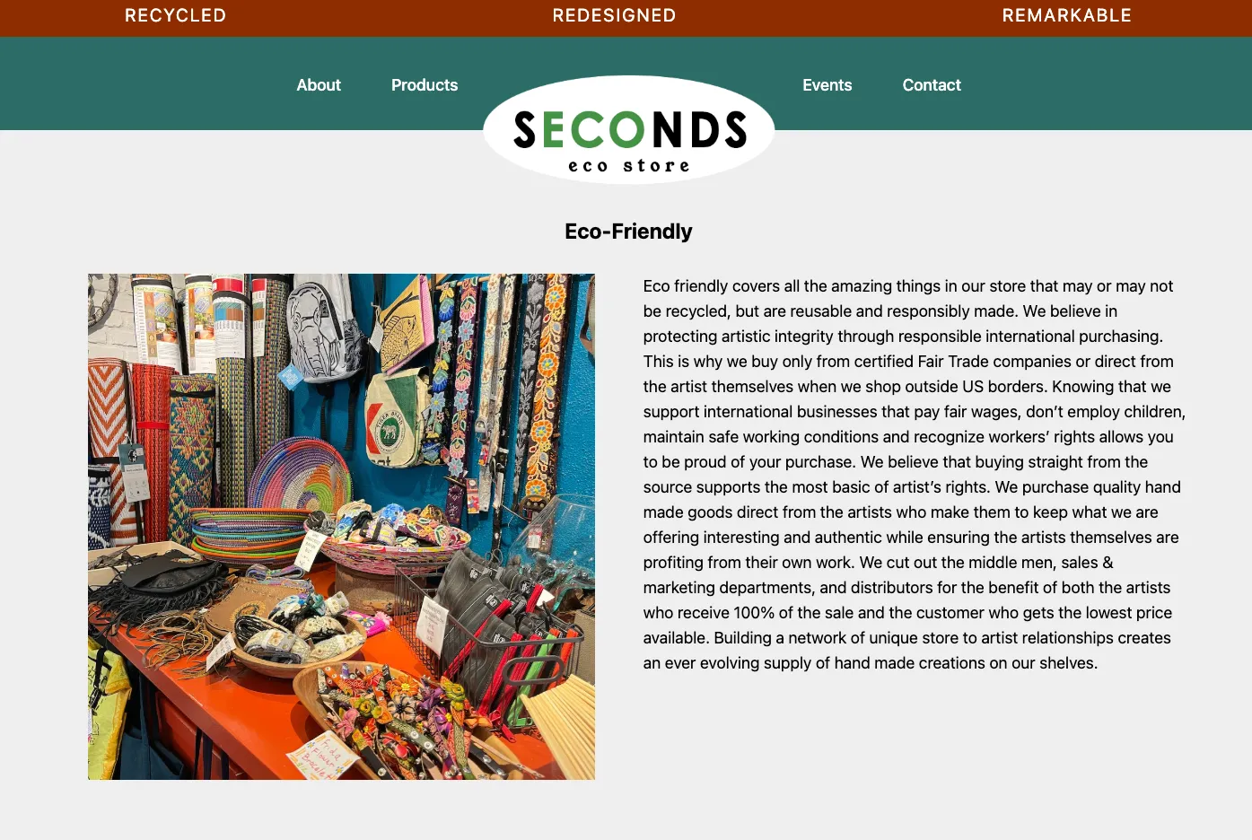 Seconds Eco Store Product page