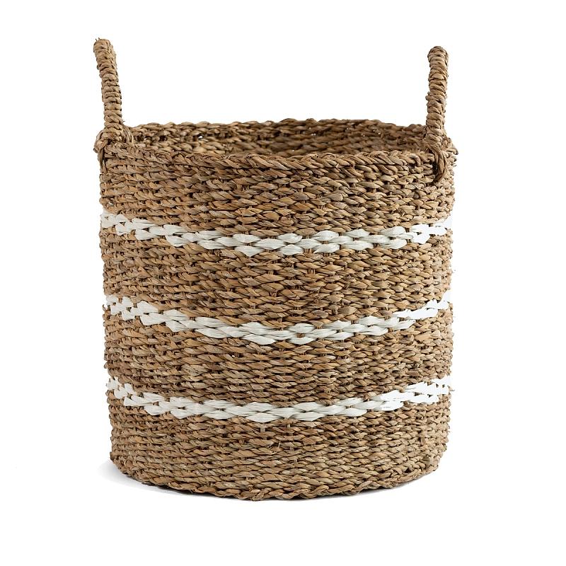 Southsea - White Striped Round Seagrass Basket | Wicka