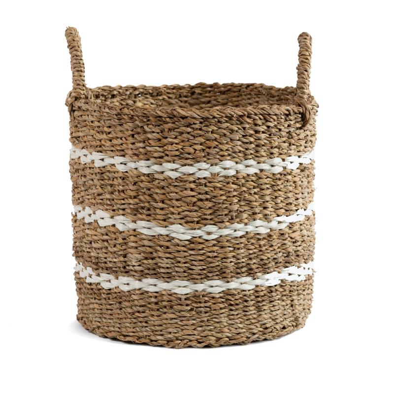 Southsea - White Striped Round Seagrass Basket | Wicka