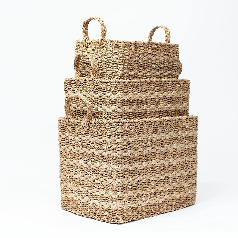 Sancerre - Banded Rectangular Seagrass Basket | Wicka