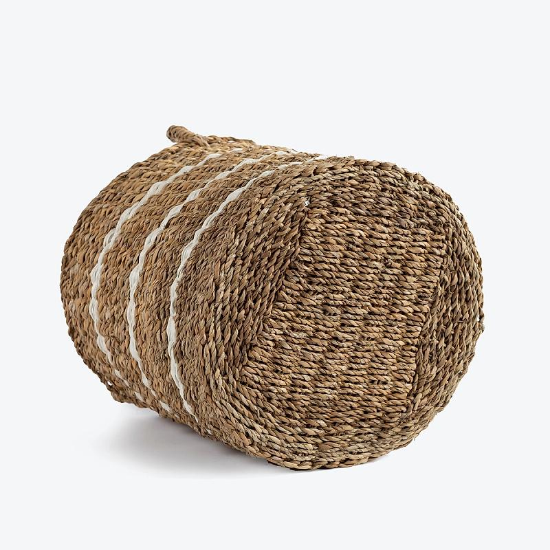 Southsea - White Striped Round Seagrass Basket | Wicka