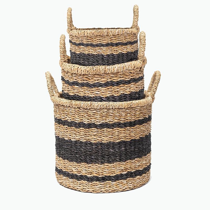 Woodbury - Round Striped Seagrass Basket | Wicka