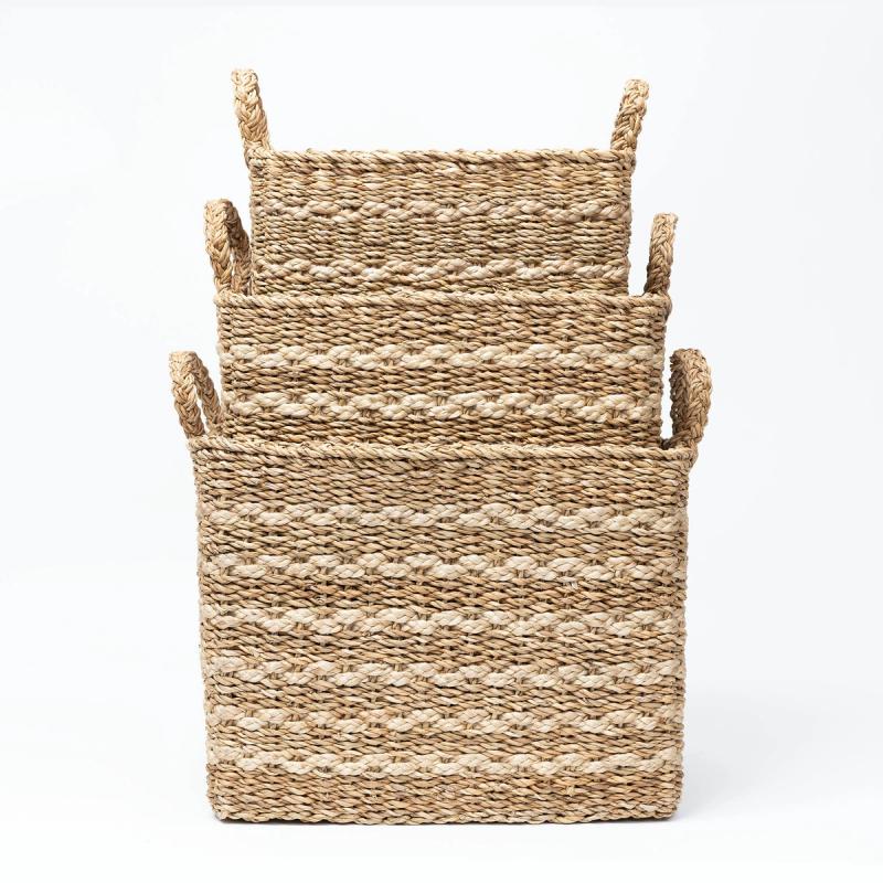 Sancerre - Banded Rectangular Seagrass Basket | Wicka