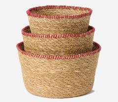 Stitch (red) Woven Round Seagrass Basket