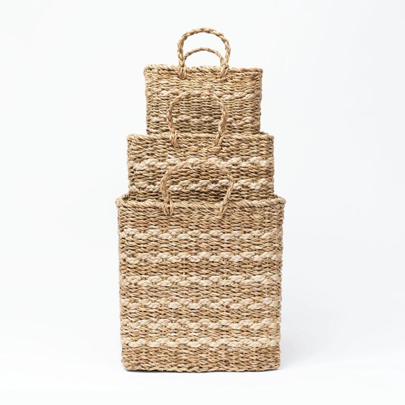 Sancerre - Banded Rectangular Seagrass Basket | Wicka
