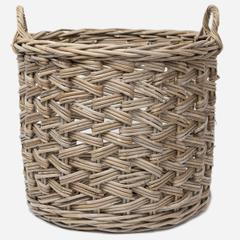 Lido Round Herringbone Weave Wicker Cane Basket