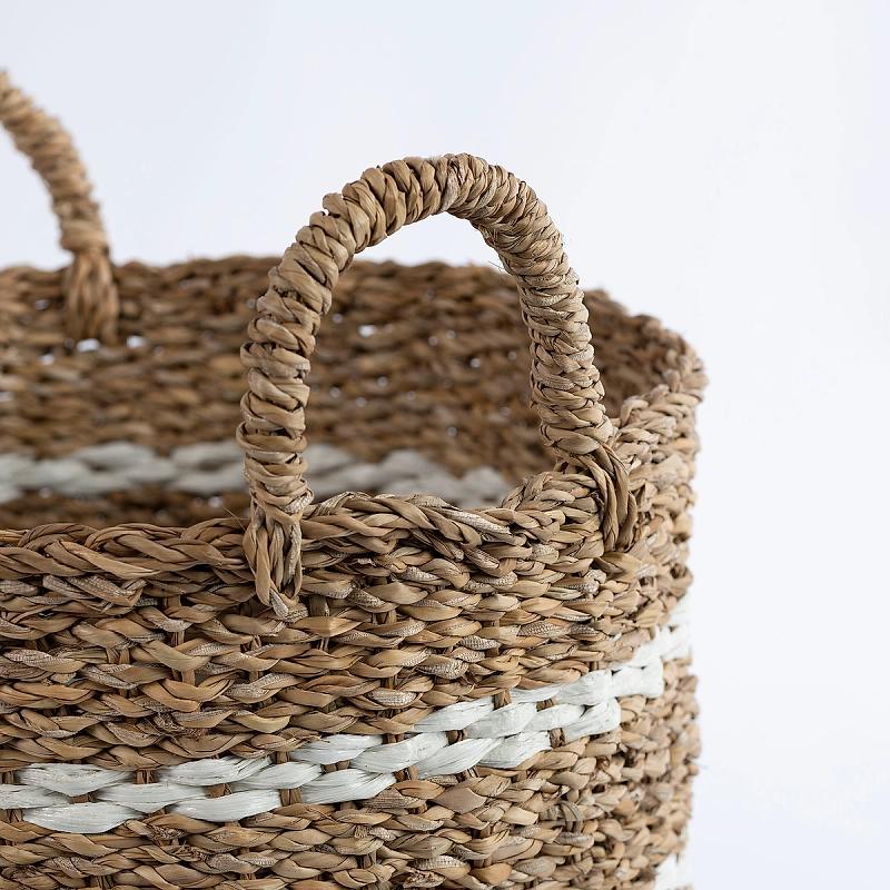 Southsea - White Striped Round Seagrass Basket | Wicka