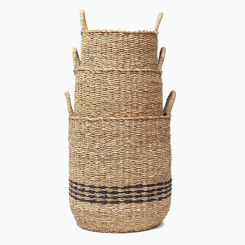 Nantucket - Round Seagrass Striped Basket | Wicka