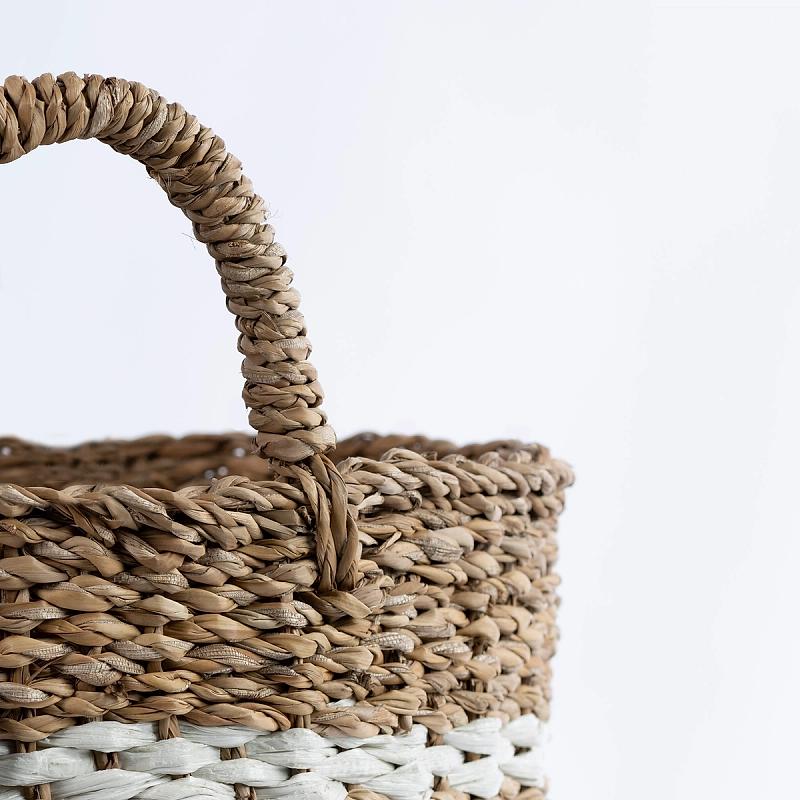 Southsea - White Striped Round Seagrass Basket | Wicka