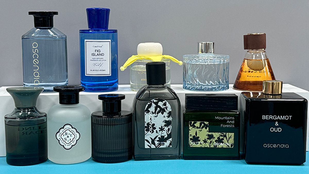 Reed diffusers in assorted bottle shapes
