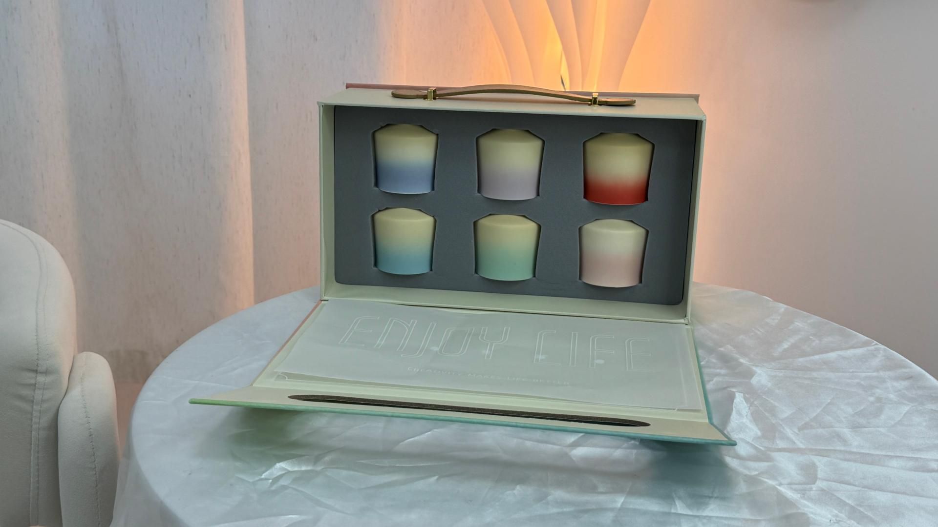Corporate gift candle set with an embossed client logo