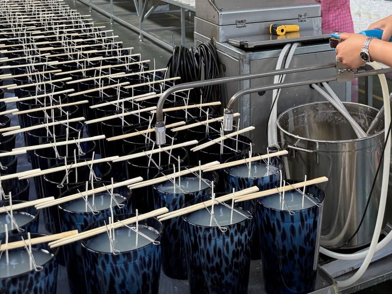 Wax pouring station on the production line