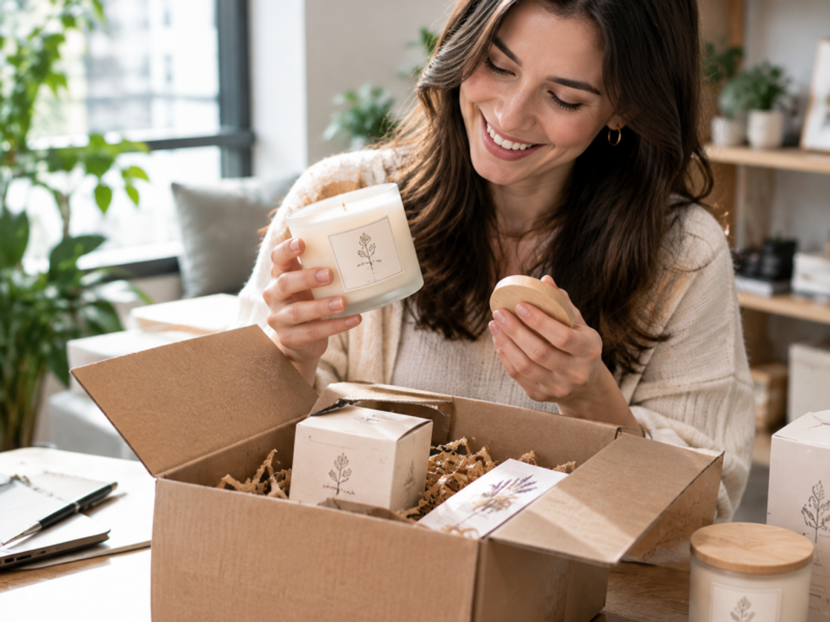 A buyer unboxing a candle sample to approve it
