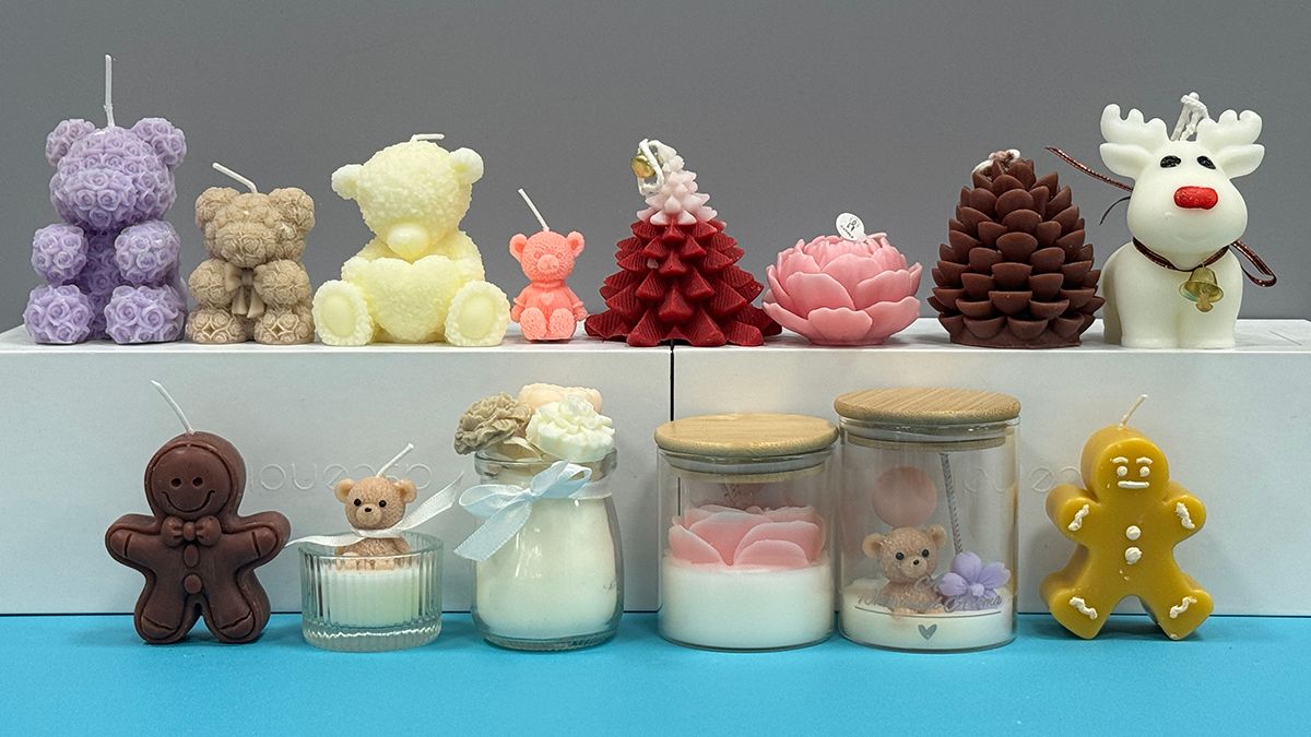Shaped and pillar candles in assorted forms