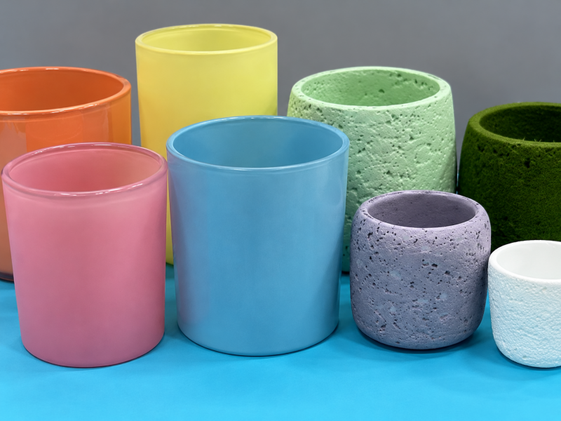 Glass and ceramic candle vessels in assorted colours and finishes