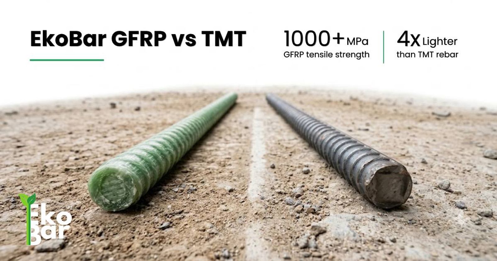 EkoBar GFRP Rebar vs TMT: Strength, Weight, Corrosion & Cost Compared