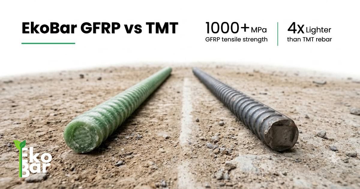 EkoBar GFRP Rebar vs TMT: Strength, Weight, Corrosion & Cost Compared