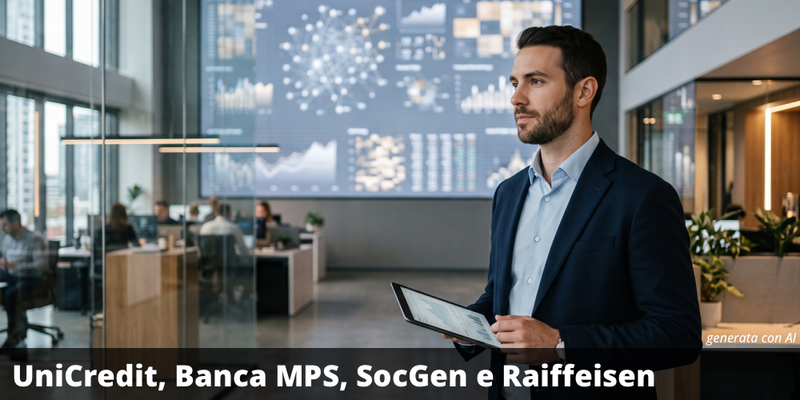 Possibile premio del 16,03% annuo con il certificate su UniCredit, Banca MPS, Société Générale e Raiffeisen Bank