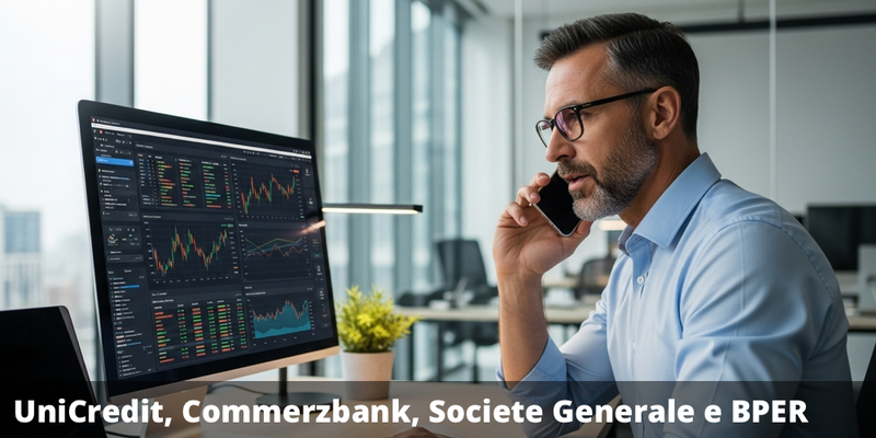 Possibile premio del 15,36% annuo con il certificate su UniCredit, Commerzbank, Societe Generale e BPER Banca