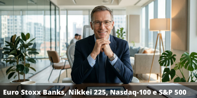 Possibile premio del 16,32% annuo con il certificate sugli indici Euro Stoxx Banks, Nikkei 225, Nasdaq-100 e S&P 500