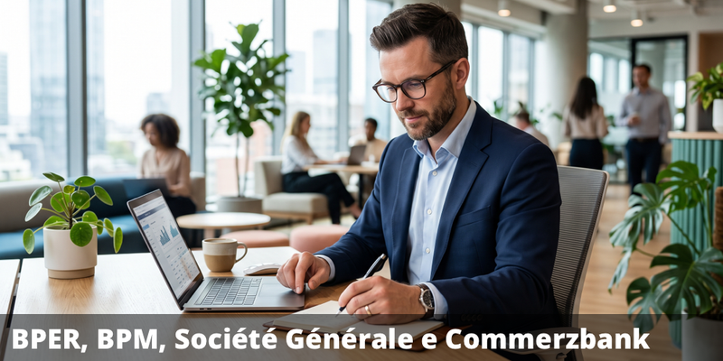 Possibile premio del 12,50% annuo con il certificate su BPER Banca, Banco BPM, Société Générale e Commerzbank. Airbag al 50%