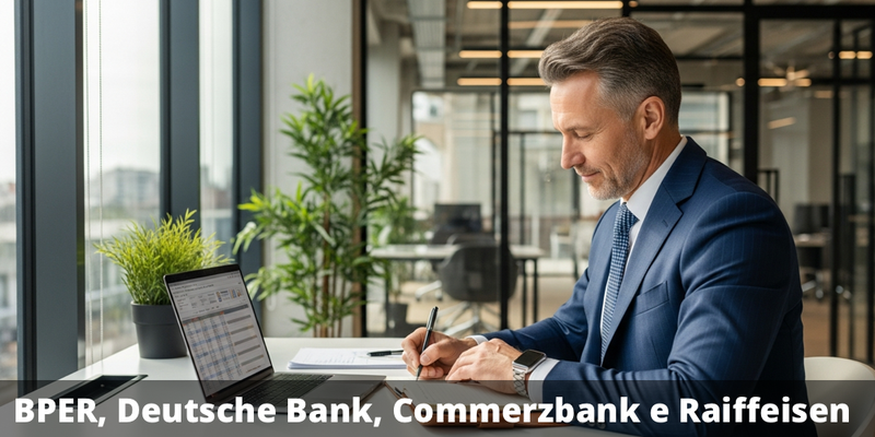 Possibile doppio Maxipremio del 9% e premi trimestrali dell'1% (4% annuo) con il certificate su BPER Banca, Deutsche Bank, Commerzbank e Raiffeisen Bank