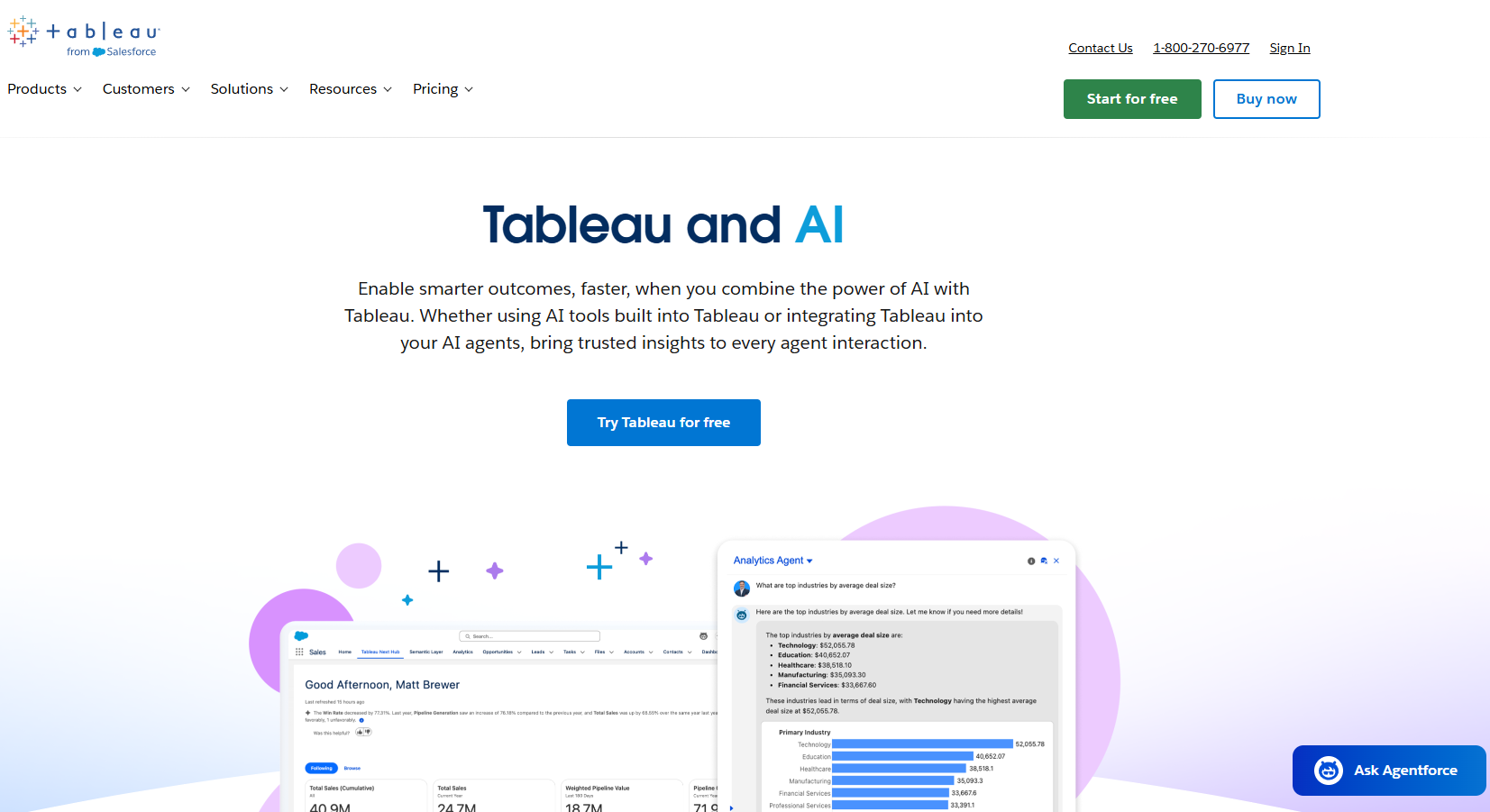 Tableau and AI webpage showing an AI assistant and data visualisation dashboard.