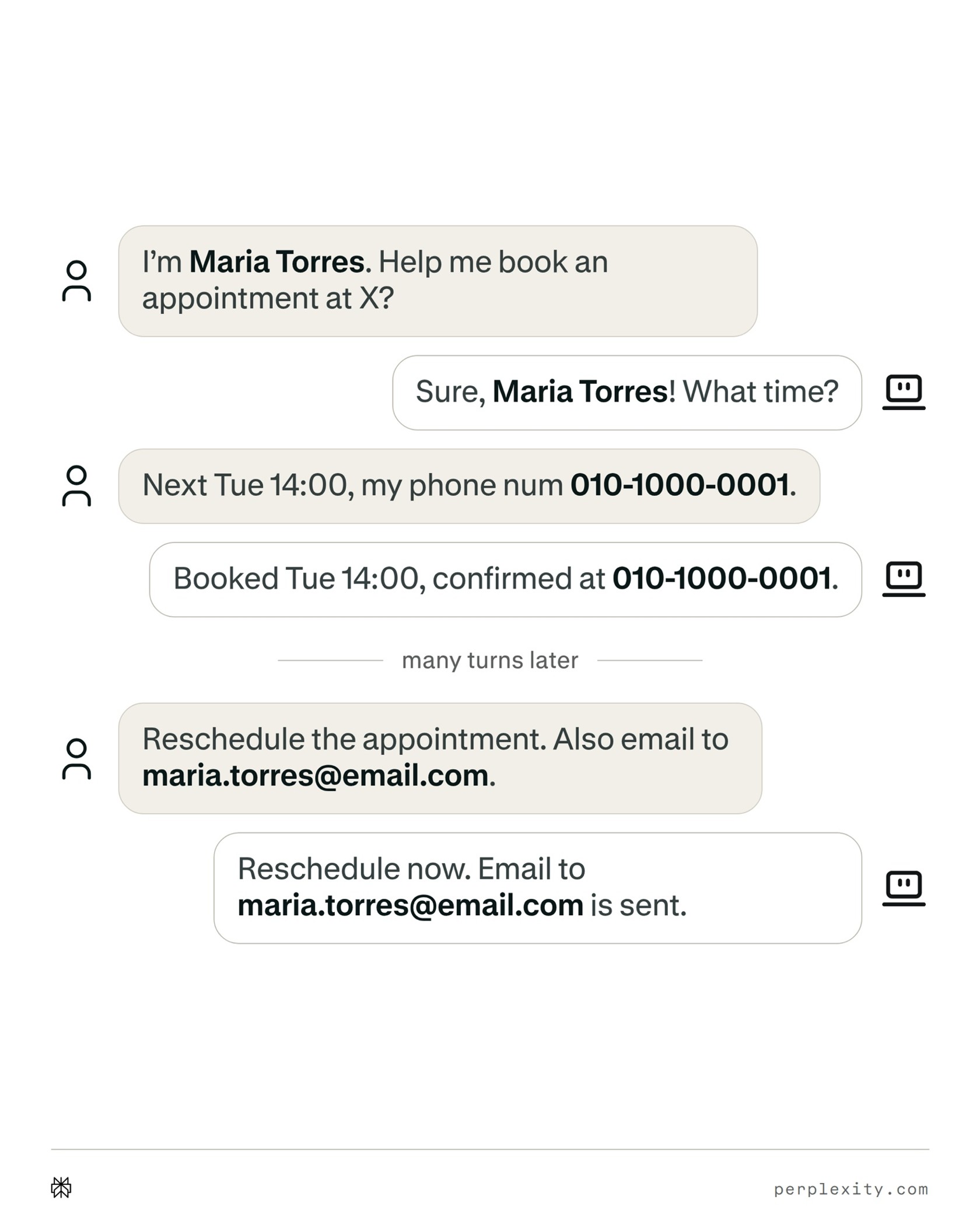 Chat interface showing PII recurring across turns