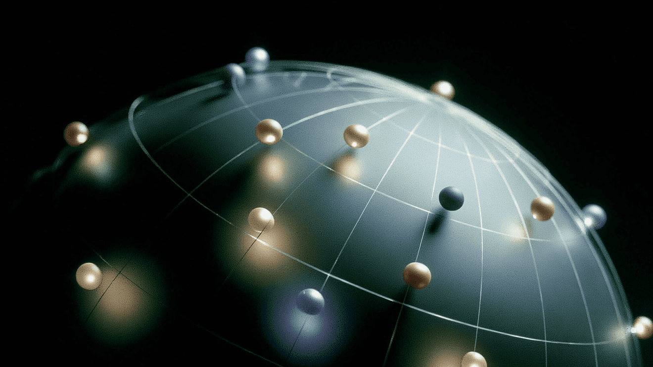 Image of a globe against a dark background with nodes on it.