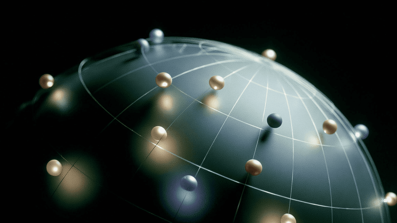 Image of a globe against a dark background with nodes on it.