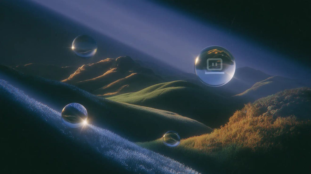 Image of a sea floor with glass Computer orbs floating