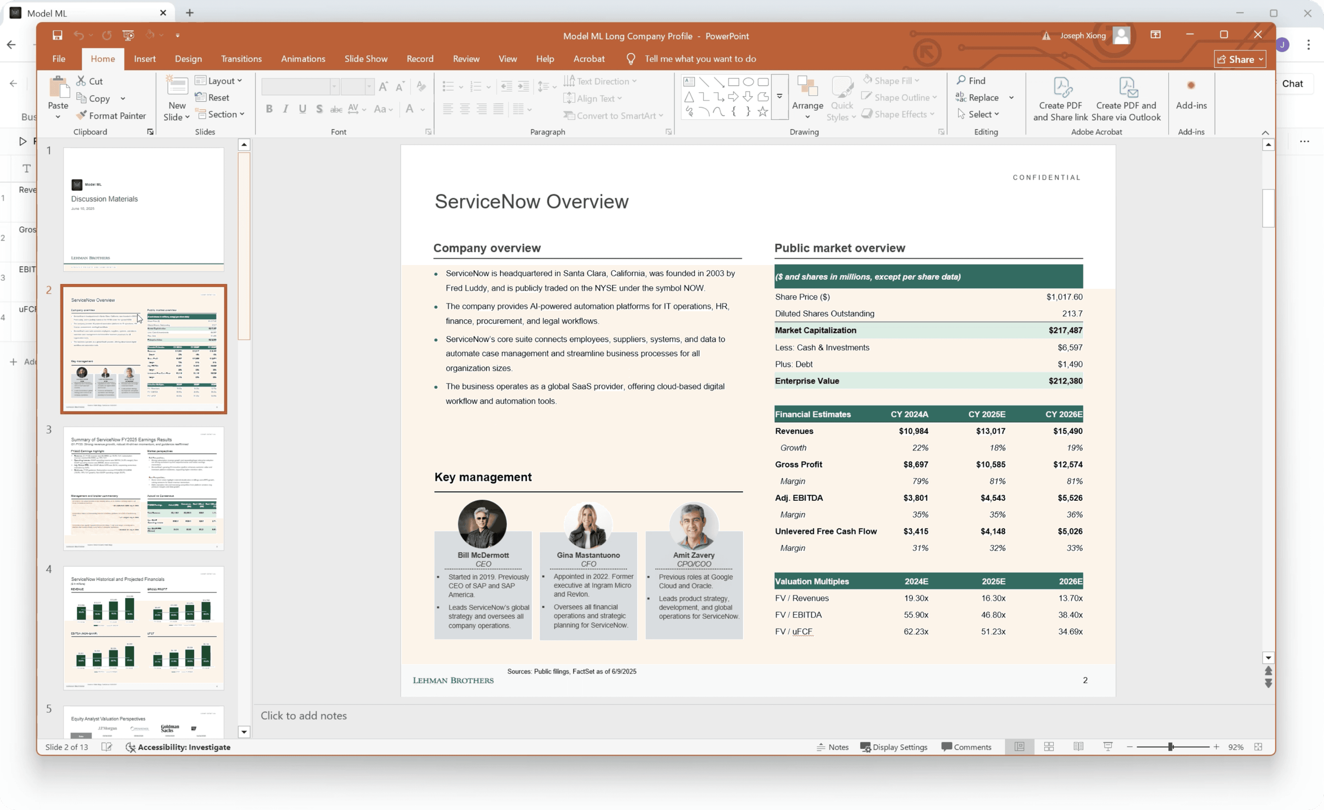 Model ML–generated ServiceNow overview slide open in PowerPoint