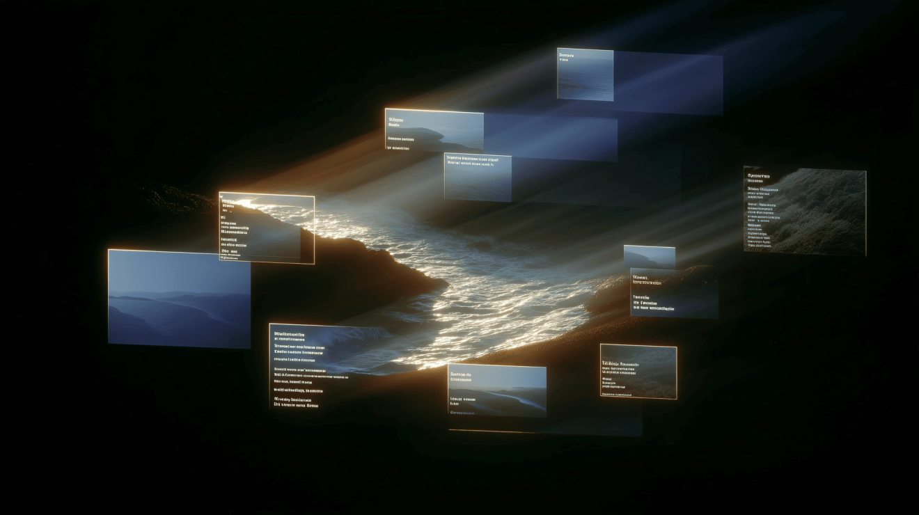 image of screens with text on them with a beach in the background