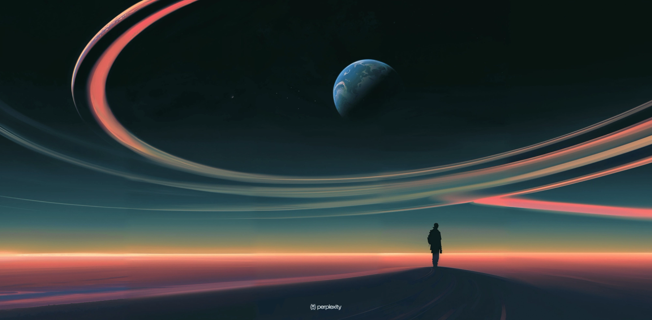 Man enjoying a serene walk in a vibrant, colorful landscape, symbolizing Perplexity's journey towards growth in their Series B funding round